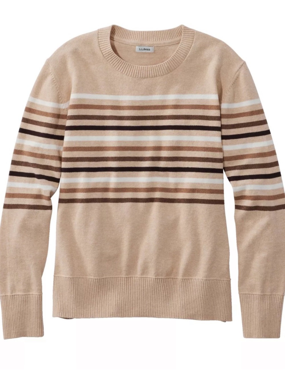 NWT LL Bean Cotton and Cashmere Brown Striped Crewneck Sweater Women’s XL